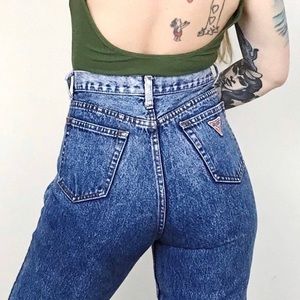 80's Guess Jeans Vintage Faded High Waisted Stone Wash Tapered Ankle Mom Jeans